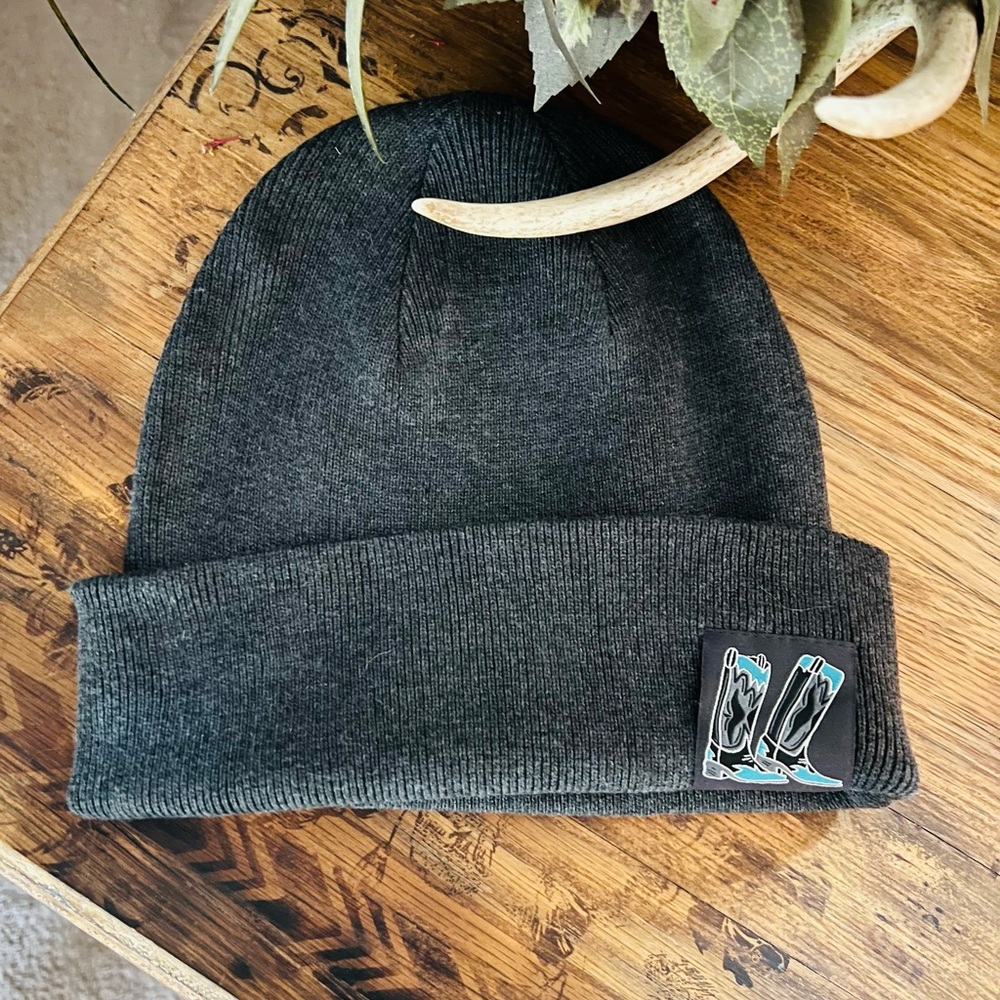Adult Dark Gray Beanie with Boot Patch